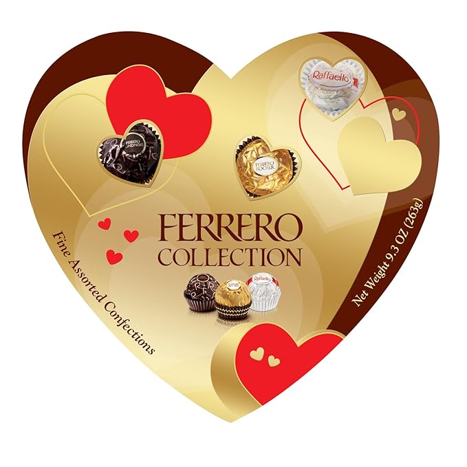 Ferrero Rocher Fine Hazelnut Milk Chocolate Heart-Shaped Candy Gift Box