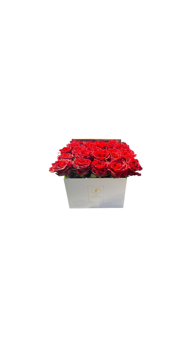 Gold Glittered Red Freedom Rose Flower Box
