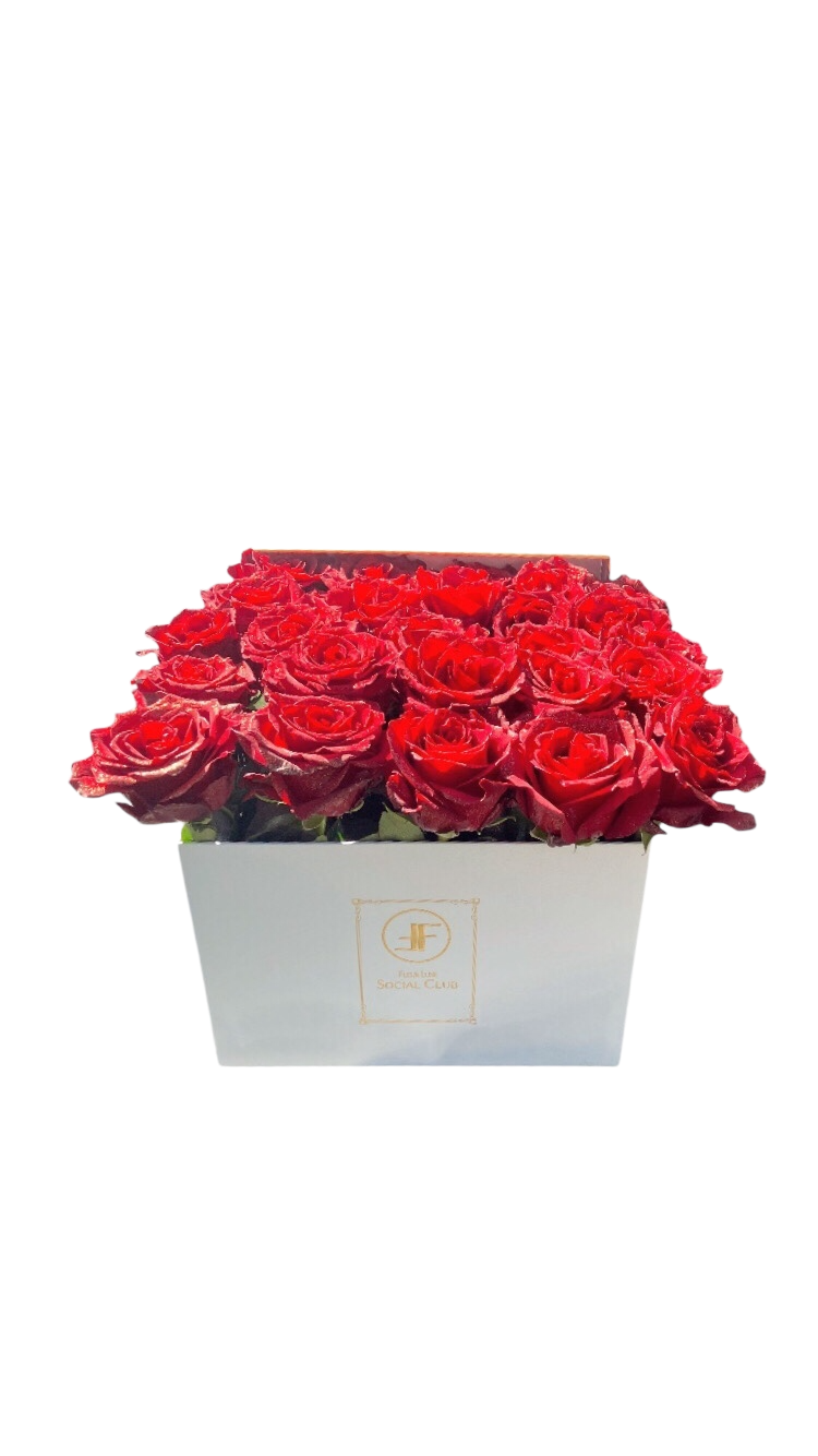 Gold Glittered Red Freedom Rose Flower Box