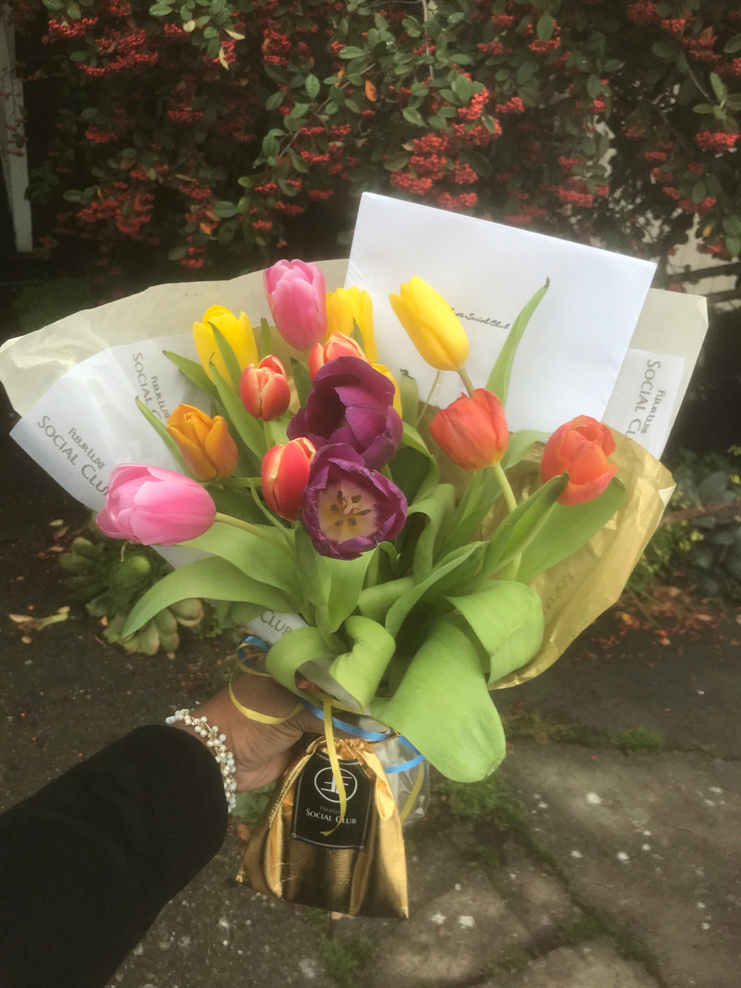 Bright Rainbow Tulips Bouquet